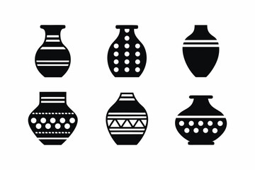 set of Traditional Pot icon vector silhouette illustration isolated on white background