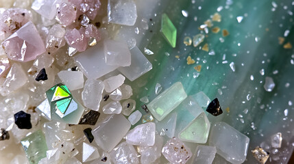 Fluorite crystal background stone Close up Multicolored gemstone