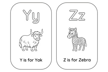 Isolated alphabet flashcards with Letters Y and Z