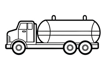 Outline of a fuel tanker truck with a horizontal cylindrical tank on white