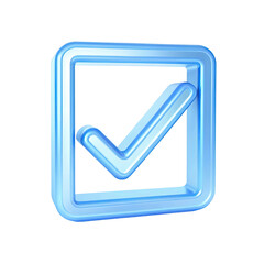Check mark sign in square - blue check icon or logo isolated on white - 3d rendering
