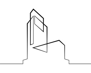 Continuous one line drawing modern building logo. Linear design. House abstract symbol.One continuous line isolated minimal illustration.Not AI.