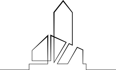 Continuous one line drawing modern building logo. Linear design. House abstract symbol.One continuous line isolated minimal illustration.Not AI.