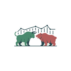 Bull and Bear Market Illustration Representing Financial Investment Trends and Stock Market Dynamics