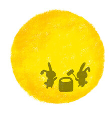 かわいい月見のイラスト　月とうさぎ　十五夜　クレヨンタッチ