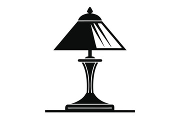 Isolated silhouette of black lamp with base and shade is presented on white