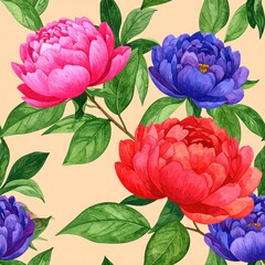 Vibrant floral pattern with peonies