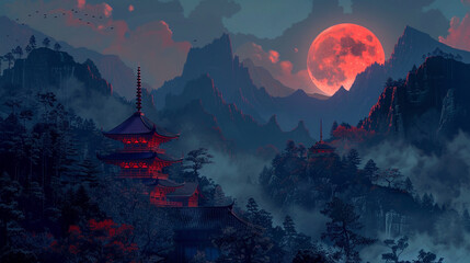 Blood Moon Rising Over the Zen Sanctuary