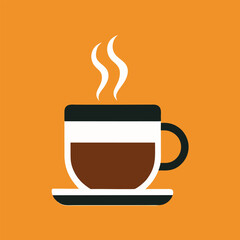 Vector icon of a hot cup of coffee with a heart, a symbol of morning cafe drink