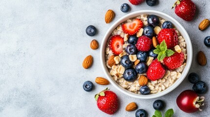 Healthy breakfast bowl with berries and nuts