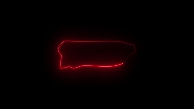 Puerto Rico map icon animation by red color neon on black background.