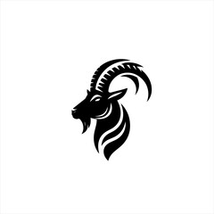 Fototapeta premium Stylized black goat head silhouette with curved horns