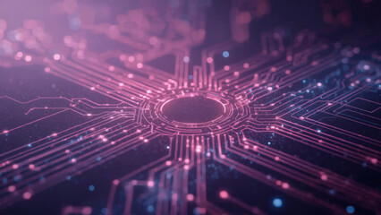 Abstract background of future technology concept. Digital business solutions, web interface with glowing circle. Innovative tech design circuit board lines with data flow, digital transformation