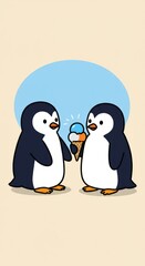 Obraz premium Penguins Sharing Ice Cream 
