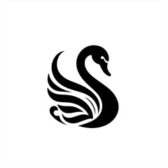 Elegant black swan silhouette with stylized feathers