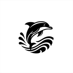 Naklejka premium Stylized black dolphin leaping through waves icon