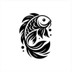 Obraz premium Stylized black koi fish with flowing fins and bubbles