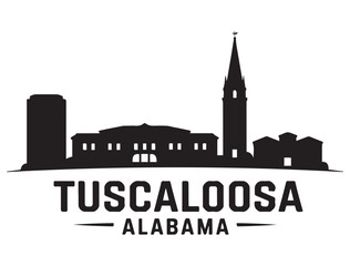 Fototapeta premium Tuscaloosa skyline silhouette. Landscape Tuscaloosa, Alabama. Vector illustration. Vector black silhouette. with white background.