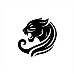 Stylized black panther head roaring with flowing mane