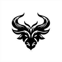 Fototapeta premium Stylized black bull head with majestic horns and fierce eyes
