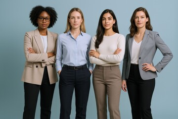 Fototapeta premium Diverse Group of Confident Businesswomen Standing Together Representing Professionalism, Empowerment, and Collaboration in Modern Workplace Environments