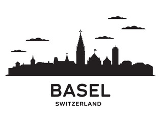 Naklejka premium Basel skyline silhouette. Landscape Basel, Switzerland. Vector illustration. Vector black silhouette. with white background.