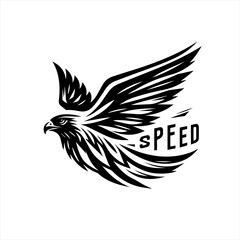 Stylized black eagle in flight with speed text