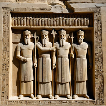 Carved relief of the Investiture of Narse, 294-302 AD, to the lower right of the Tomb of Darius the Great, Naqsh-e Rostam Necropolis, Iran