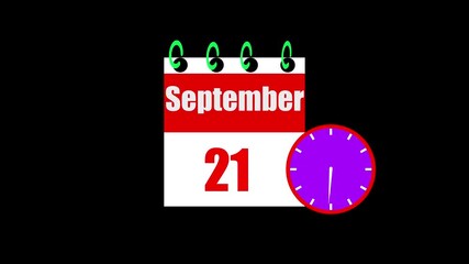 21 September month calendar with time symbol. Simple calendar icon animation and date change of time month.Analog calendar design month concept animation 4k video.
