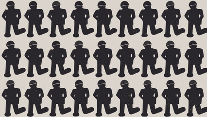 Illustration of a repeating pattern featuring stylized black silhouettes of walking figures in rows | editable eps vectors