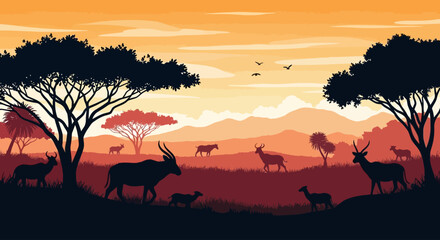serene african sunset silhouette wildlife panorama for travel conservation and safarithemed designs