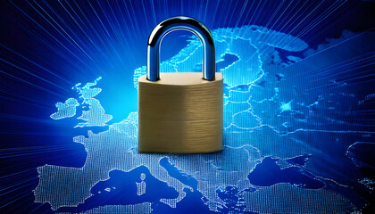 Digital Padlock Over a Global Map Representing Cybersecurity and Data Protection in the Modern Internet Era