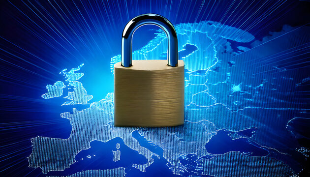 Digital Padlock Over a Global Map Representing Cybersecurity and Data Protection in the Modern Internet Era