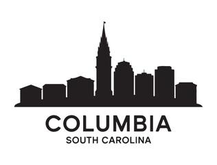 Obraz premium Columbia skyline silhouette. Landscape Columbia, South Carolina. Vector illustration. Vector black silhouette. with white background.