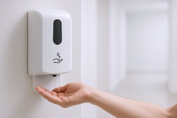 Hand Sanitizer Dispenser on Wall with Hand Receiving Soap for Hygiene Promotion