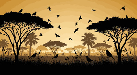 serene african savannah sunset silhouette landscape for travel wildlife and conservation projects