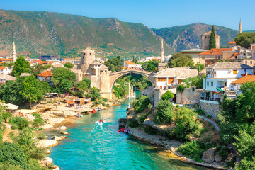 Historical Mostar Bridge known also as Stari Most or Old Bridge in Mostar, Bosnia and Herzegovina
