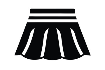 Isolated black cheerleader skirt icon has alternating vertical pleats on a crisp white background