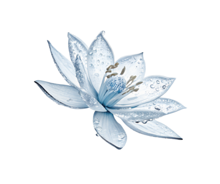 Elegant blue lotus flower with delicate water droplets on petals, symbolizing purity, serenity, and beauty, perfect for spa, wellness, nature, and floral design projects.