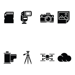 Art of photography equipment and accessories icons