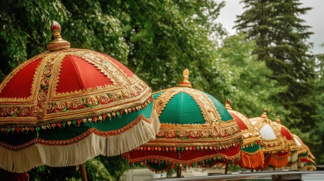Traditional Decorative Umbrellas (Olakkuda) for Onam Festival Celebration Photo.