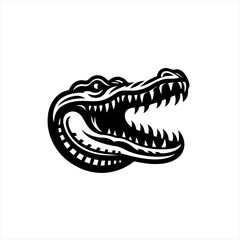Naklejka premium Stylized black alligator head with open mouth and sharp teeth