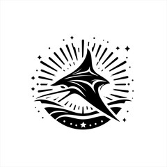 Obraz premium Stylized manta ray silhouette with starburst and waves