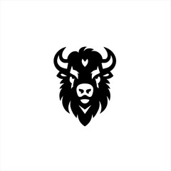 Obraz premium Stylized black silhouette of a bison head on white background