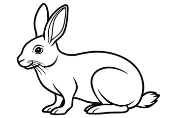 Contour drawing illustrates a rabbit sitting with long ears and a puffy tail