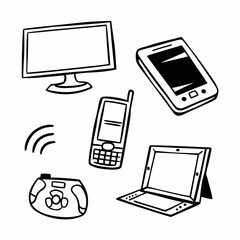 Various technology devices isolated on white background representing modern communication and entertainment