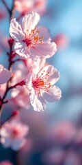 Obraz premium Pink cherry blossom close up beautiful spring flower on tree branch