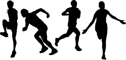 men running postures silhouette black shape vector on white background