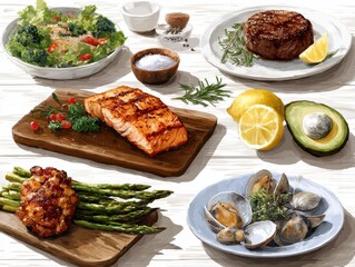 Grilled Salmon, Steak, & Seafood Platter