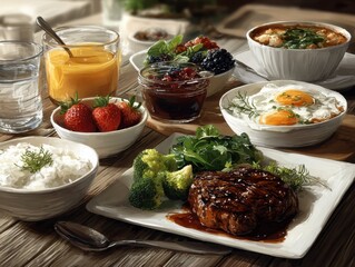 Delicious Meal, Steak, Eggs, and Berries
